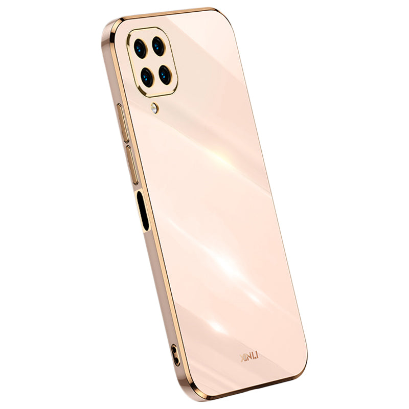Ochranný kryt na telefon XINLI pro Samsung Galaxy M32 (globální verze) 4G Galvanické pokovování Golden Edge TPU Ochranný kryt na telefon XINLI pro Samsung Galaxy M32 (globální verze) 4G Galvanické pokovování Golden Edge TPU